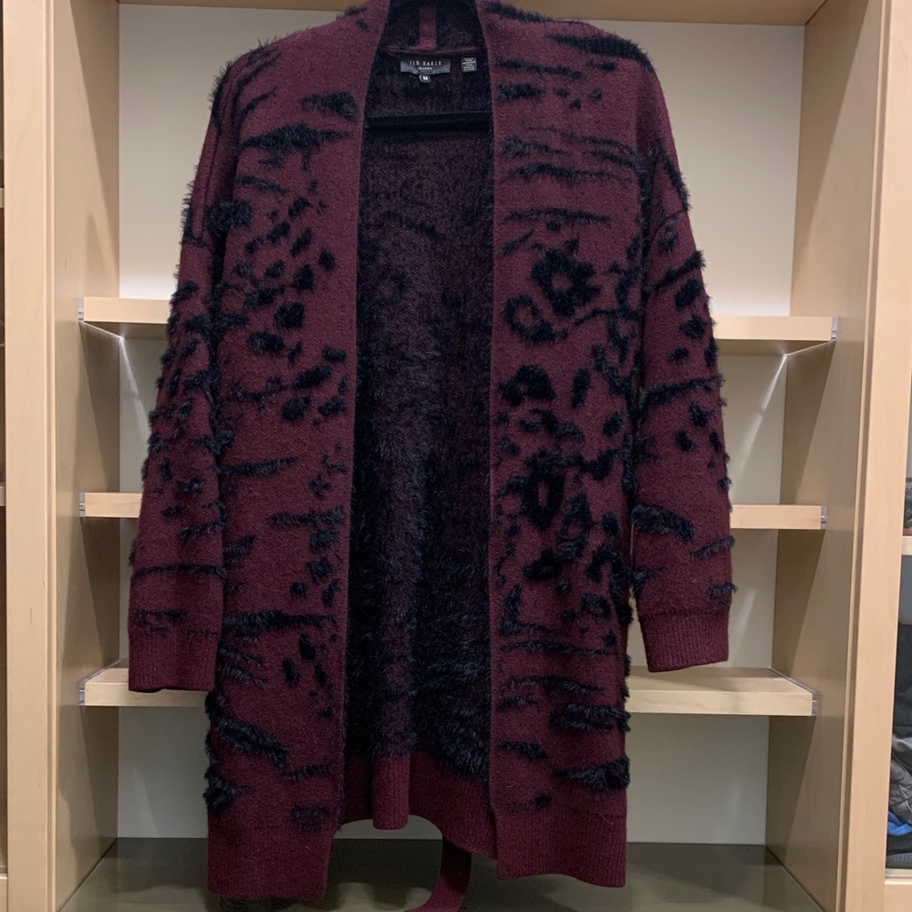 Ted Baker London Burgundy and Black Textured Cardigan
